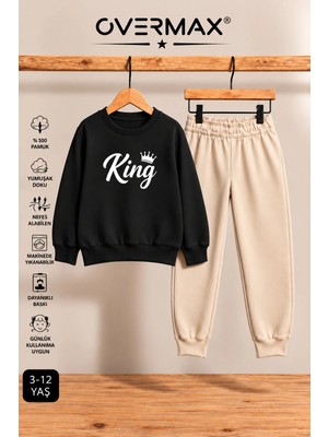 Overmax King Baskılı Çocuk Eşofman Takımı – Kapüşonsuz Sweatshirt & Eşofman Altı