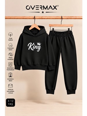 Overmax King Baskılı Çocuk Kapüşonlu Sweatshirt-Eşofman Takımı – 3-12 Yaş