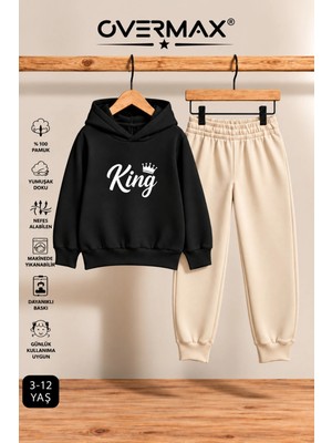 Overmax King Baskılı Çocuk Kapüşonlu Sweatshirt-Eşofman Takımı – 3-12 Yaş