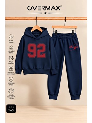 Overmax 92 Baskılı Çocuk Kapüşonlu Sweatshirt Eşofman Takımı- 3-12 Yaş
