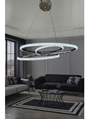 Reel Avize Büyük Kaos LED Avize Kristal Silikonlu - 3 Renk Kumandalı