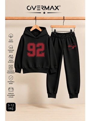 Overmax 92 Baskılı Çocuk Kapüşonlu Sweatshirt Eşofman Takımı- 3-12 Yaş