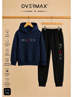 Overmax Çocuk Kapüşonlu Black Baskılı Eşofman Takımı– 3-12 Yaş