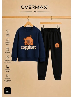Overmax Capybara Baskılı Unisex Tasarım Çocuk Eşofman Takımı – 3-12 Yaş