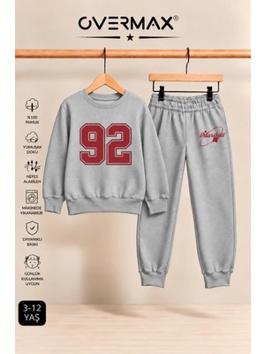 Overmax 92 Baskılı Çocuk Bisiklet Yaka Sweatshirt Eşofman Takımı- 3-12 Yaş