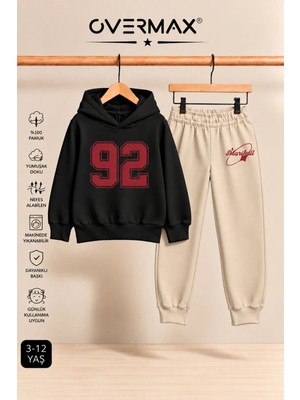 Overmax 92 Baskılı Çocuk Kapüşonlu Sweatshirt Eşofman Takımı- 3-12 Yaş