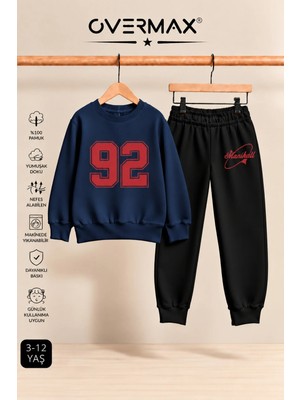 Overmax 92 Baskılı Çocuk Bisiklet Yaka Sweatshirt Eşofman Takımı- 3-12 Yaş