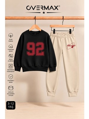 Overmax 92 Baskılı Çocuk Bisiklet Yaka Sweatshirt Eşofman Takımı- 3-12 Yaş
