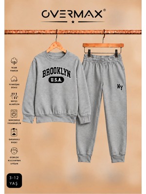 Overmax Brooklyn Baskılı Çocuk Kapüşonsuz Eşofman Takımı – 3-12 Yaş