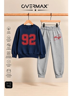 Overmax 92 Baskılı Çocuk Bisiklet Yaka Sweatshirt Eşofman Takımı- 3-12 Yaş