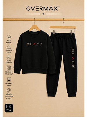 Overmax Black Baskılı Unisex Tasarım Çocuk Eşofman Takımı – 3-12 Yaş
