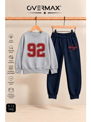 Overmax 92 Baskılı Çocuk Bisiklet Yaka Sweatshirt Eşofman Takımı- 3-12 Yaş