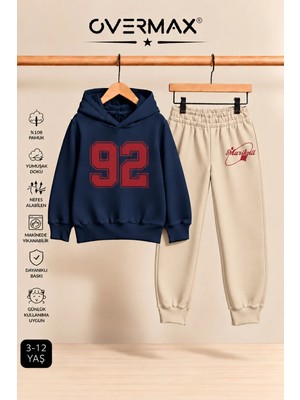 Overmax 92 Baskılı Çocuk Kapüşonlu Sweatshirt Eşofman Takımı- 3-12 Yaş