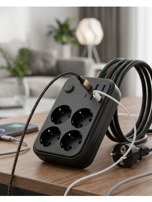 Adalı Store Akım Korumalı Çoklu Priz 4 USB 2 Type C 4 Priz Güvenli ve Hızlı Şarj
