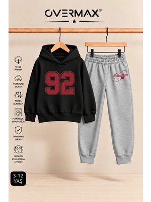 Overmax 92 Baskılı Çocuk Kapüşonlu Sweatshirt Eşofman Takımı- 3-12 Yaş