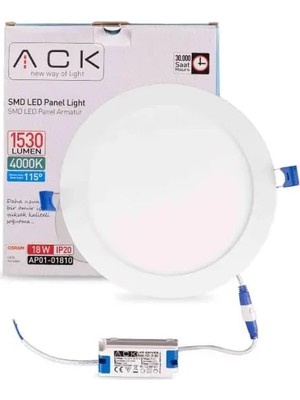 Ack 18W Beyaz 4000K Siva Alti Yuvarlak LED Panel AP01-01810