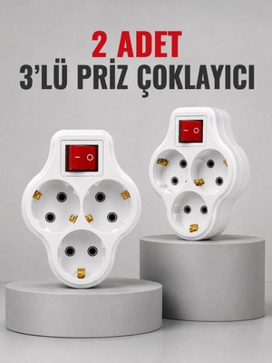 Adalı Store Direkt Duvar Prizine Takılan 3’lü Priz Adaptörü Anahtarlı Priz Çoklayıcı 2 Adet