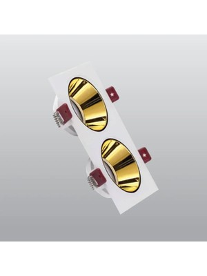 Ack Beyaz Çift Kare Çerçeve / Gold Reflektör Siva Alti Spotlight AH03-07310