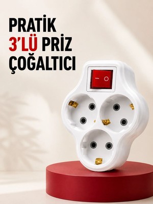 Adalı Store 3’lü Topraklı Priz Çoklayıcı Açma Kapama Anahtarlı Direkt Prize Takılan Adaptör