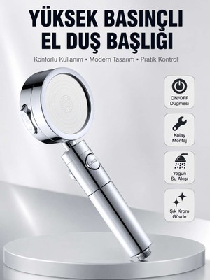 Bin1çeşit Kolay Montajlı 3 Modlu Yüksek Basınç Duş Başlığı