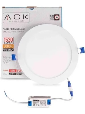 Ack 18W Beyaz 3000K Siva Alti Yuvarlak LED Panel AP01-01800