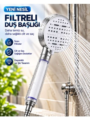 Bin1çeşit Çok Fonksiyonlu Filtreli Duş Başlığı 6 Farklı Sprey Modu Büyük Panel Beyaz