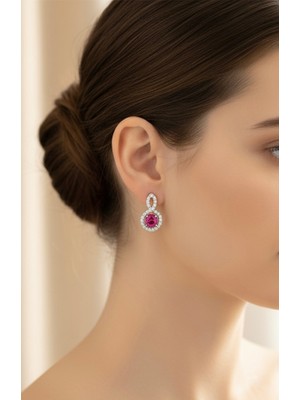 Can Kuyumcusu 925 Ayar Gümüş Yakut Pembe Zirkon Taşlı Sonsuzluk Model Kadın Küpe
