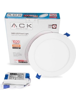 Ack 12W Beyaz 3000K Siva Alti Yuvarlak LED Panel AP01-01200