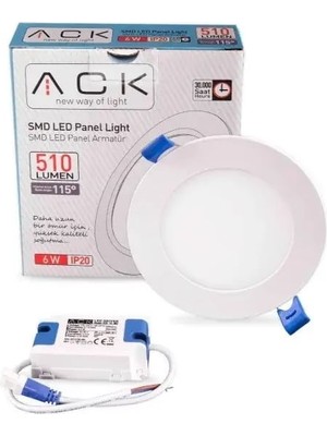 Ack AP01-00630 6500K Beyaz 6W Beyaz Kasa Siva Alti Yuvarlak LED Panel