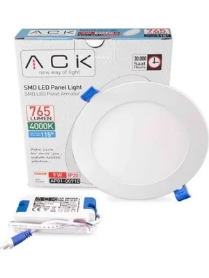 Ack 9W Beyaz 4000K Siva Alti Yuvarlak LED Panel AP01-00910