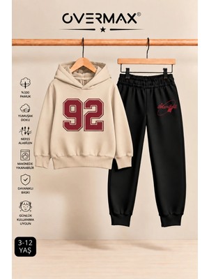 Overmax 92 Baskılı Çocuk Kapüşonlu Sweatshirt Eşofman Takımı- 3-12 Yaş