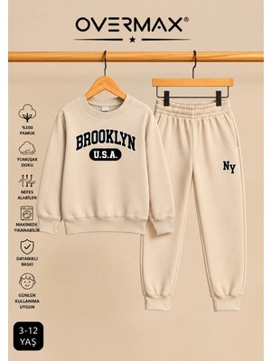 Overmax Brooklyn Baskılı Çocuk Kapüşonsuz Eşofman Takımı – 3-12 Yaş