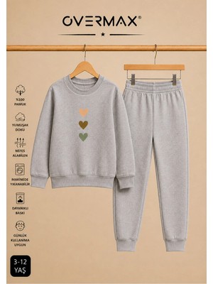 Overmax Çocuk Eşofman Takımı – Sevimli Kalpler Baskılı Sweatshirt & Eşofman Altı