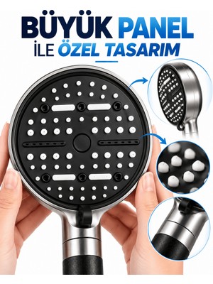 Adalı Store Büyük Panelli 6 Farklı Su Modlu Filtreli Duş Başlığı Siyah Metalik Tasarım