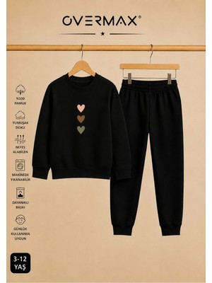 Overmax Çocuk Eşofman Takımı – Sevimli Kalpler Baskılı Sweatshirt & Eşofman Altı