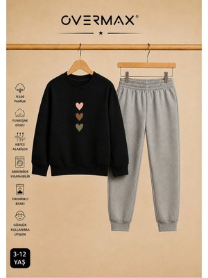 Overmax Çocuk Eşofman Takımı – Sevimli Kalpler Baskılı Sweatshirt & Eşofman Altı