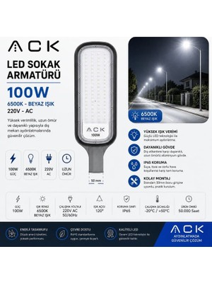 Ack 100W 6500K IP65 Smd LED Sokak Armatürü AT41-19130