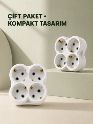 Adalı Store 4’lü Priz Çoğaltıcı 2 Adet Set Kablosuz Duvar Tipi Priz Çoklayıcı Adaptör