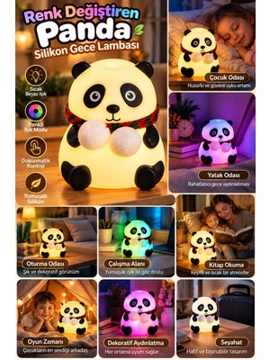 Bin1çeşit Sevimli Renk Değiştiren Panda Gece Lambası
