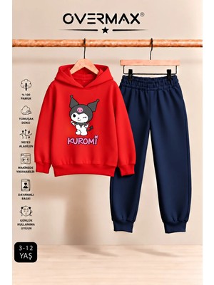 Overmax Kuromi Baskılı Kız Çocuk Kapüşonlu Sweatshirt & Eşofman Takımı- 3-12 Yaş