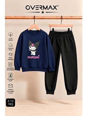 Overmax Kuromi Baskılı Kız Çocuk Kapüşonsuz Sweatshirt & Eşofman Takımı- 3-12 Yaş