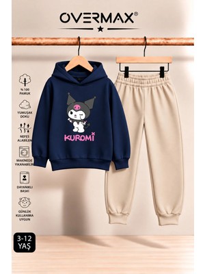 Overmax Kuromi Baskılı Kız Çocuk Kapüşonlu Sweatshirt & Eşofman Takımı- 3-12 Yaş