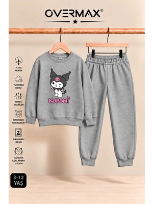 Overmax Kuromi Baskılı Kız Çocuk Kapüşonsuz Sweatshirt & Eşofman Takımı- 3-12 Yaş