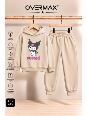 Overmax Kuromi Baskılı Kız Çocuk Kapüşonlu Sweatshirt & Eşofman Takımı- 3-12 Yaş