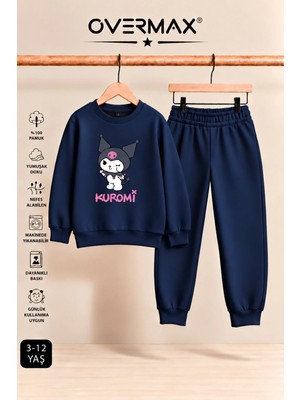 Overmax Kuromi Baskılı Kız Çocuk Kapüşonsuz Sweatshirt & Eşofman Takımı- 3-12 Yaş