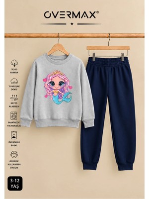 Overmax Deniz Kızı Baskılı Kapüşonsuz Sweatshirt Eşofman Takımı – 3-12 Yaş