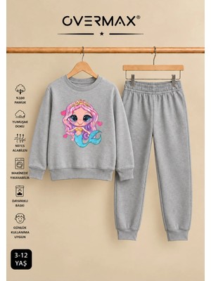 Overmax Deniz Kızı Baskılı Kapüşonsuz Sweatshirt Eşofman Takımı – 3-12 Yaş