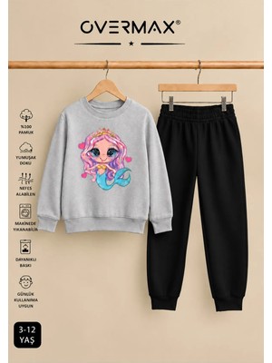 Overmax Deniz Kızı Baskılı Kapüşonsuz Sweatshirt Eşofman Takımı – 3-12 Yaş