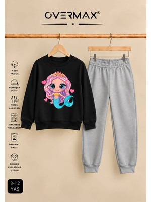 Overmax Deniz Kızı Baskılı Kapüşonsuz Sweatshirt Eşofman Takımı – 3-12 Yaş