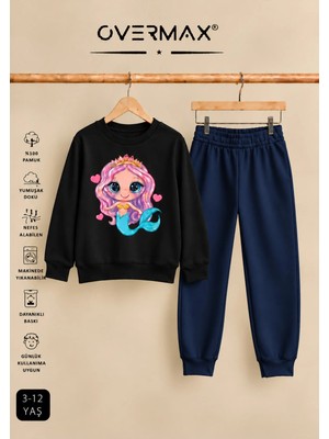 Overmax Deniz Kızı Baskılı Kapüşonsuz Sweatshirt Eşofman Takımı – 3-12 Yaş